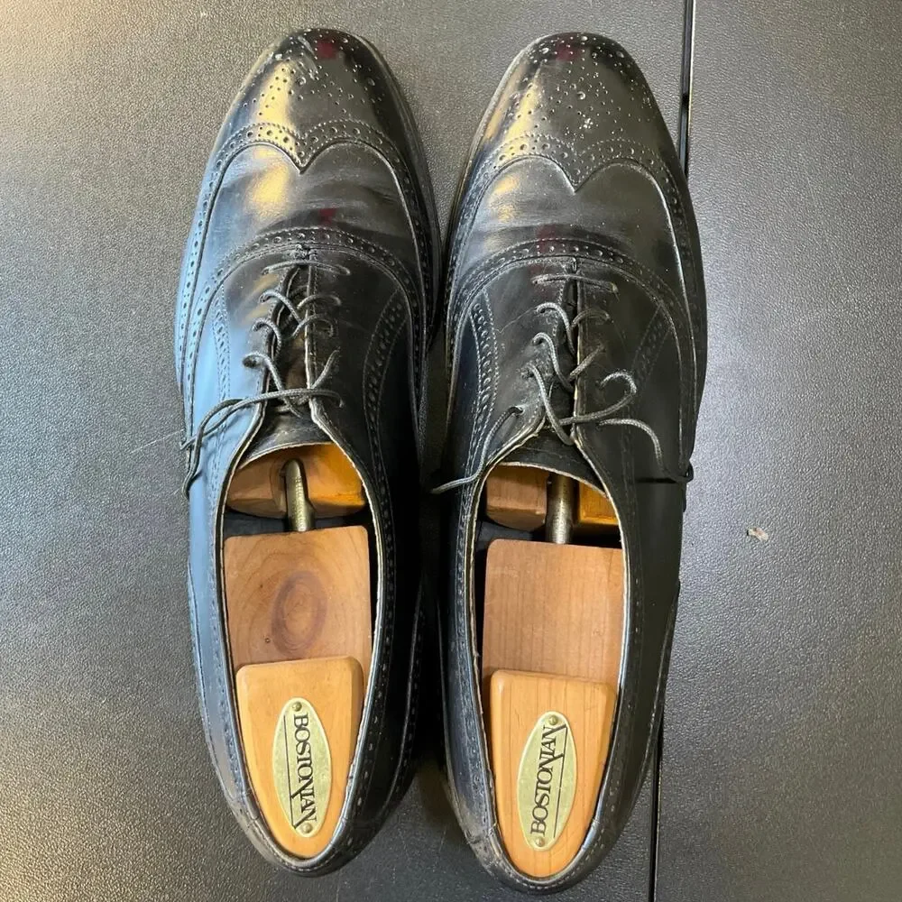 Bostonian Oxford Shoes Mens 12 Black Leather Wingtip Brogue Dress Shoes Made USA